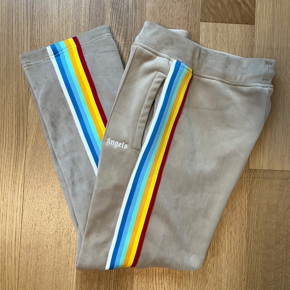 ✨Host Pick✨ Palm Angels Tan Velour Rainbow Stripe Track Pants - Picture 2 of 12
